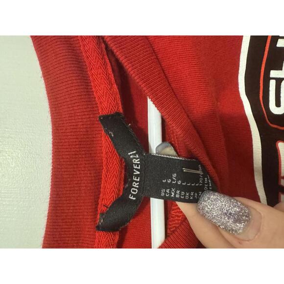 Forever 21 Red Graphic Crop Sweatshirt Size L - Picture 3 of 4